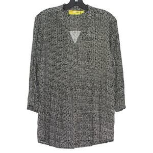 Rock Flower Paper Top 3/4 Sleeve Minimalist Button Casual Versatile Black Small